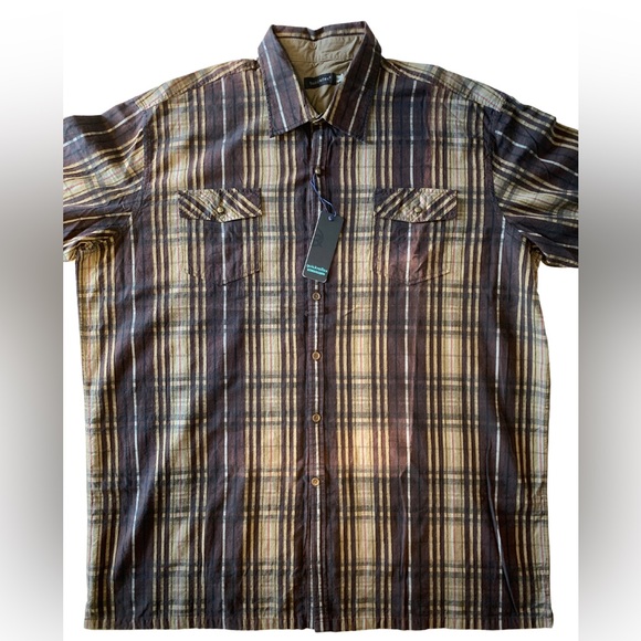 Quick Reflex Brown Plaid Mens Dress Shirt 3XT - Picture 1 of 13
